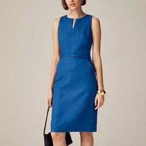 J.Crew Executive Dress 8 Tall Linen Blend Sheath Blue Sleeveless Midi Work NWT ~